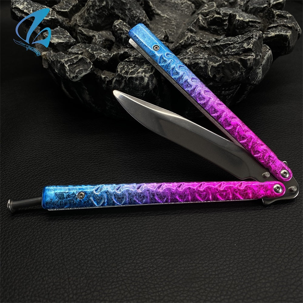 Fade Ice Cracks Color Handles Steel Balisong Trainer