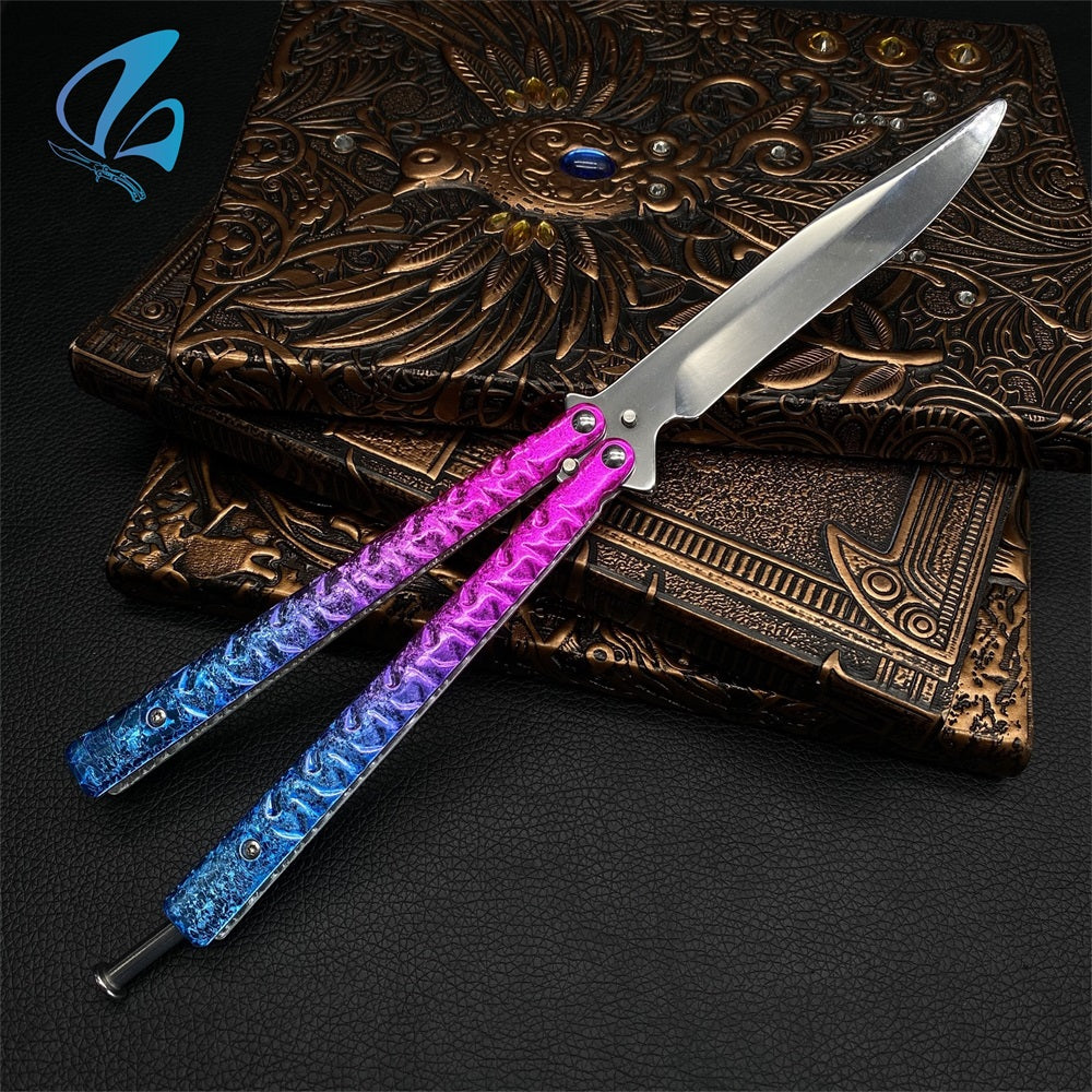 Fade Ice Cracks Color Handles Steel Balisong Trainer