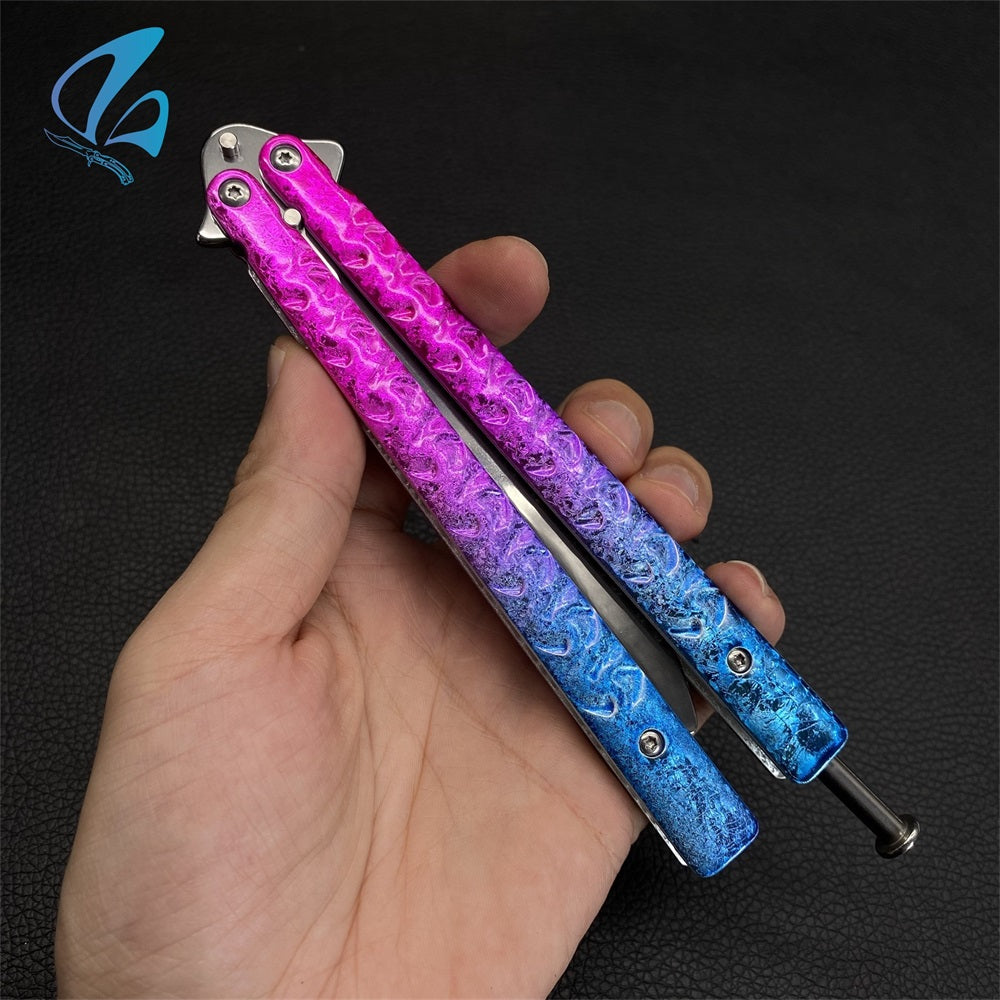 Fade Ice Cracks Color Handles Steel Balisong Trainer