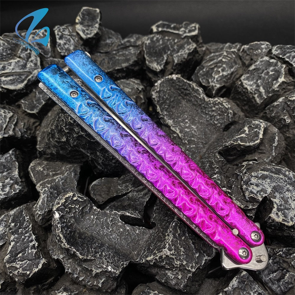 Fade Ice Cracks Color Handles Steel Balisong Trainer