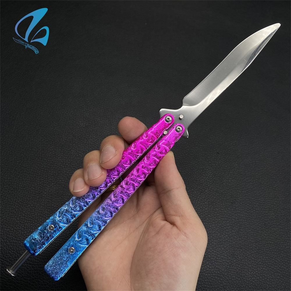 Fade Ice Cracks Color Handles Steel Balisong Trainer
