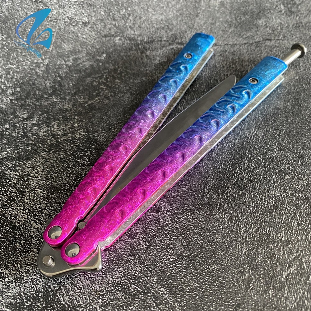 Fade Ice Cracks Color Handles Steel Balisong Trainer