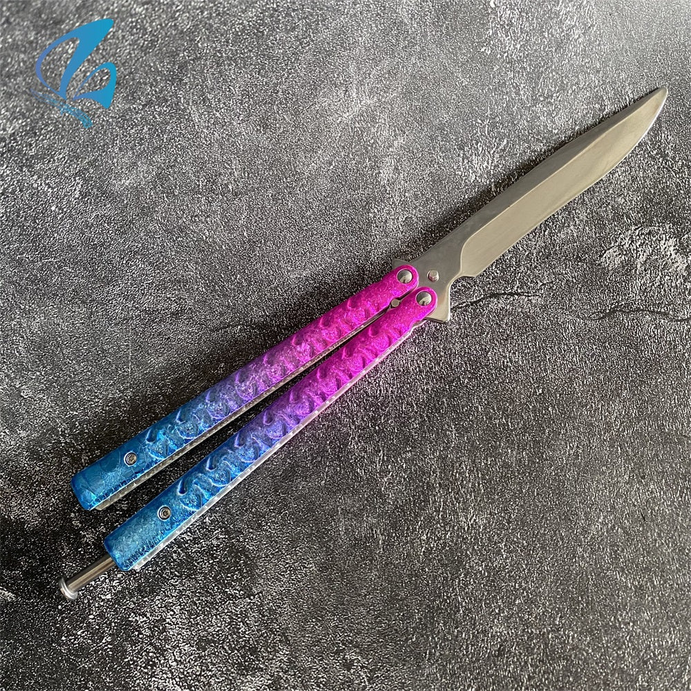 Fade Ice Cracks Color Handles Steel Balisong Trainer