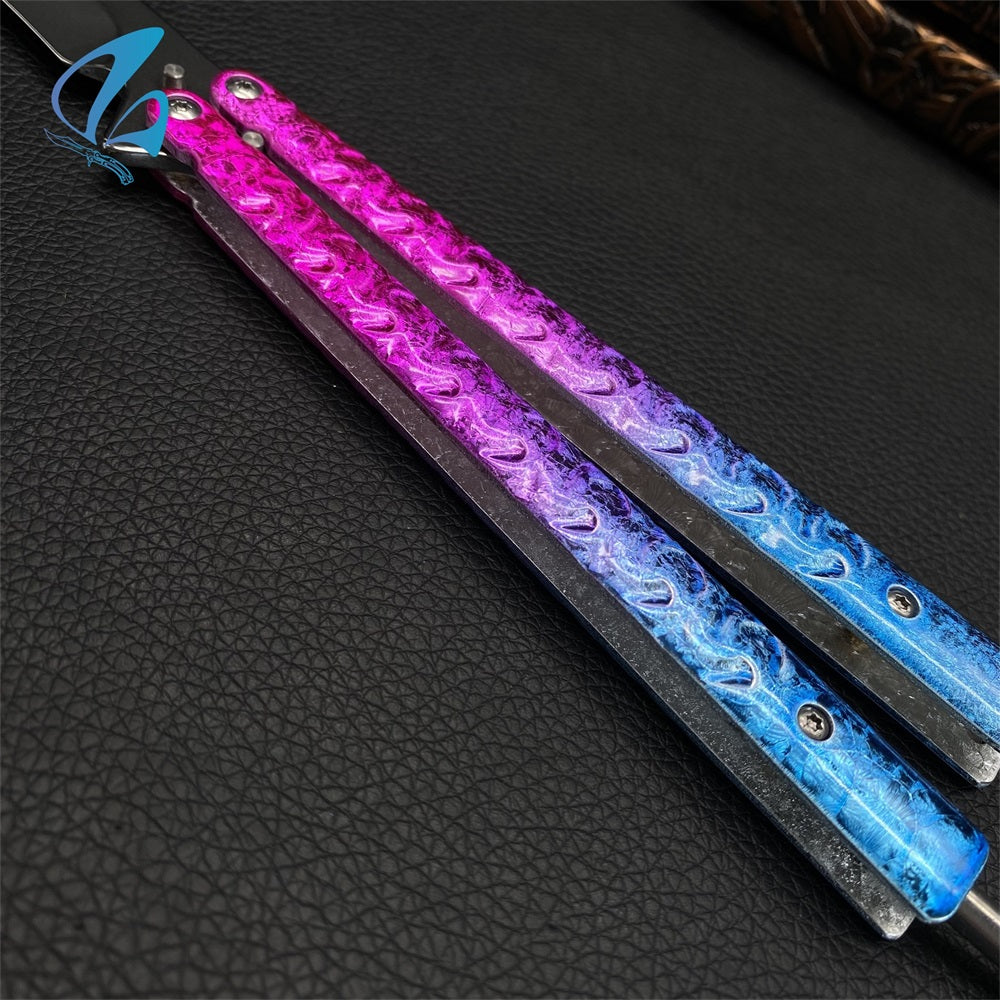 Fade Ice Cracks Color Handles Steel Balisong Trainer