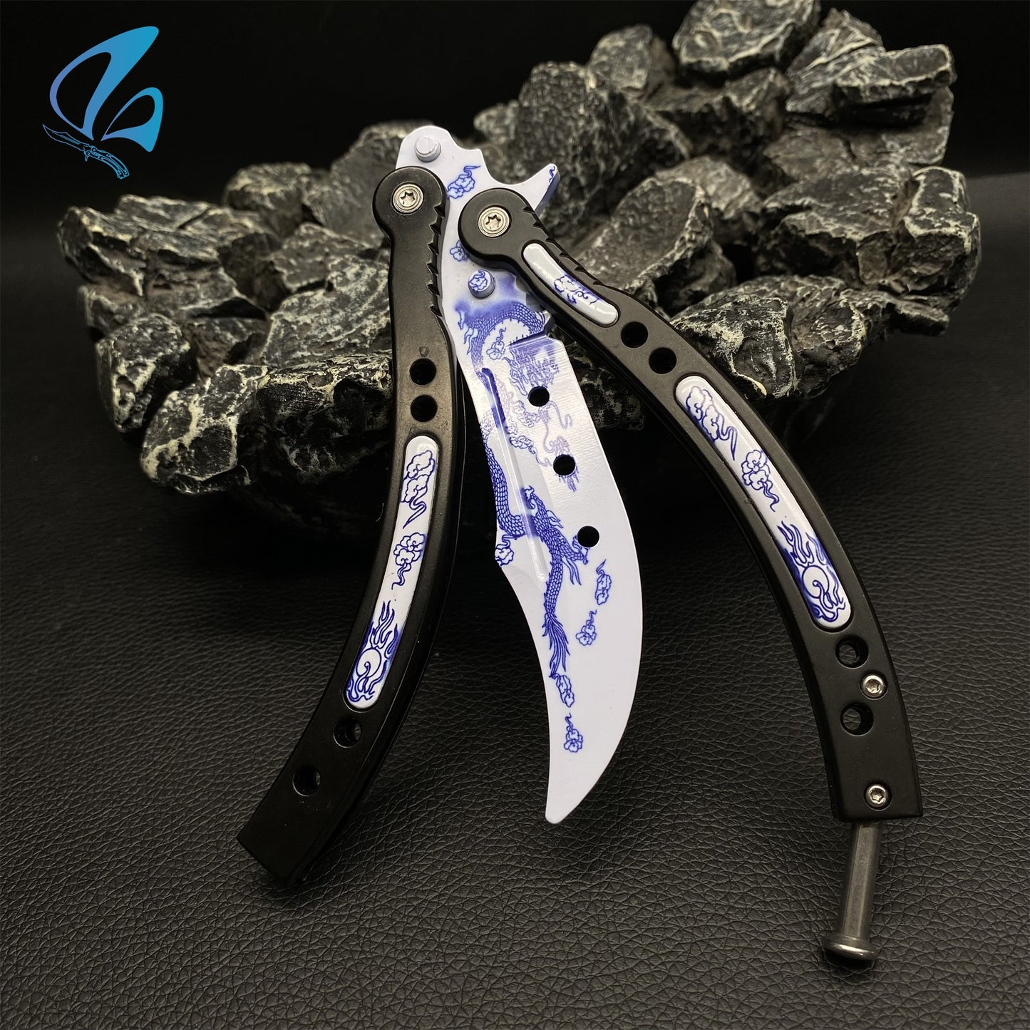 CSGO Dragon Black Handle Butterfly Knife Trainer Dragon Black Handle Skin Balisong Trainer