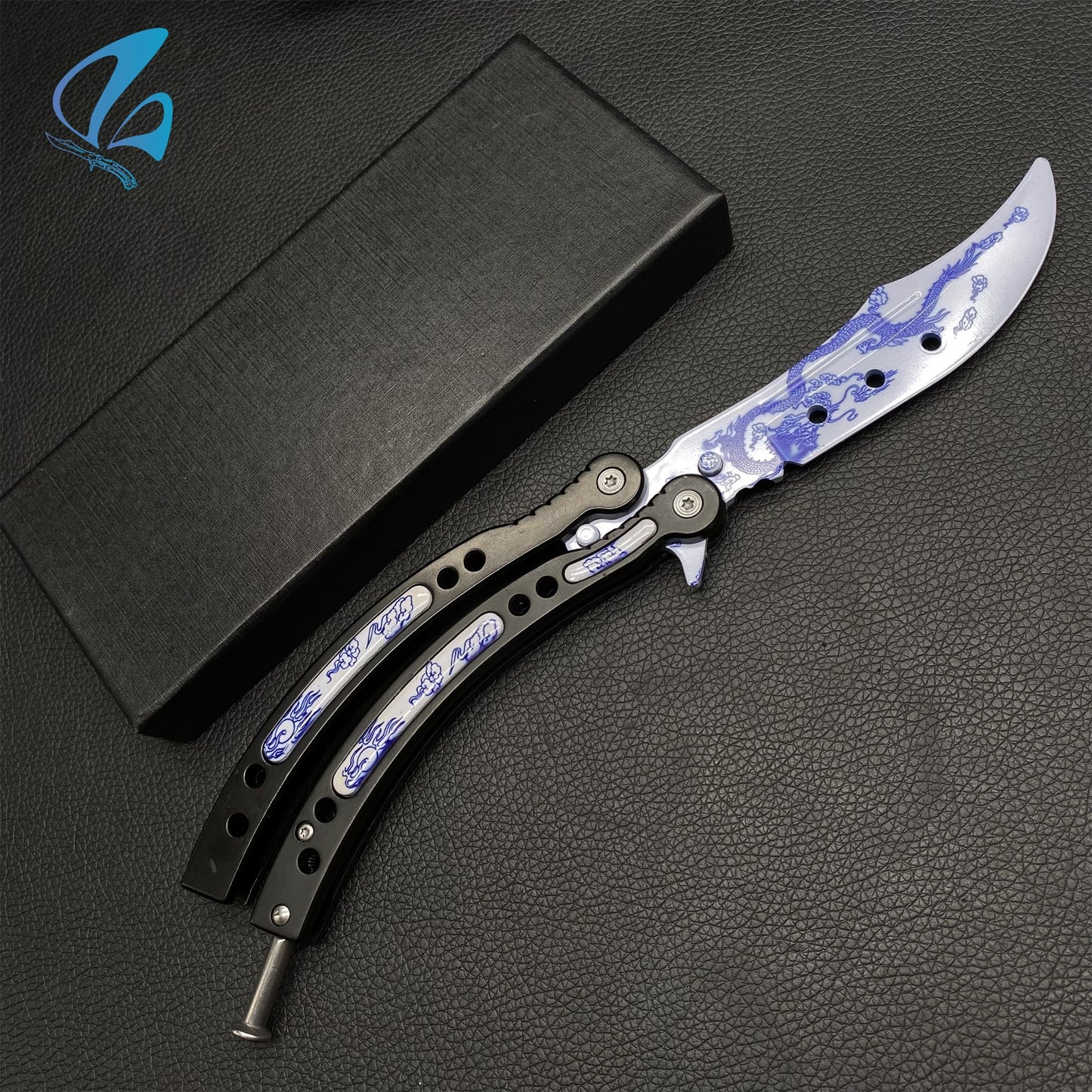 CSGO Dragon Black Handle Butterfly Knife Trainer Dragon Black Handle Skin Balisong Trainer