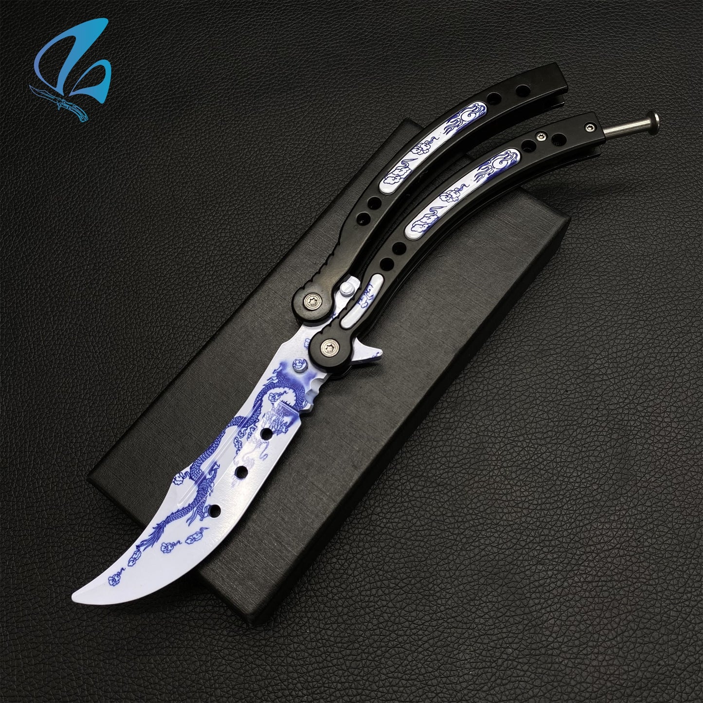 CSGO Dragon Black Handle Butterfly Knife Trainer Dragon Black Handle Skin Balisong Trainer