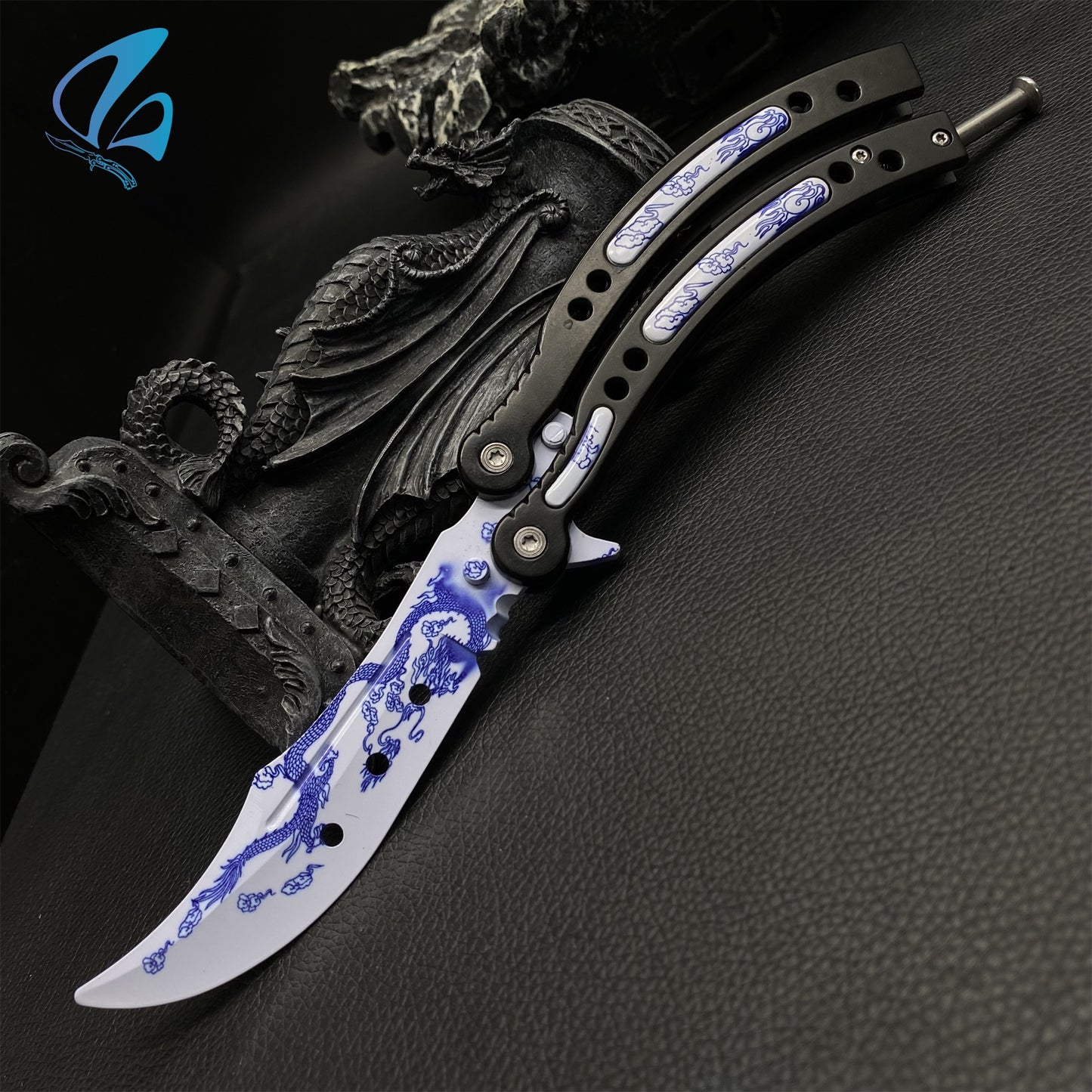 CSGO Dragon Black Handle Butterfly Knife Trainer Dragon Black Handle Skin Balisong Trainer