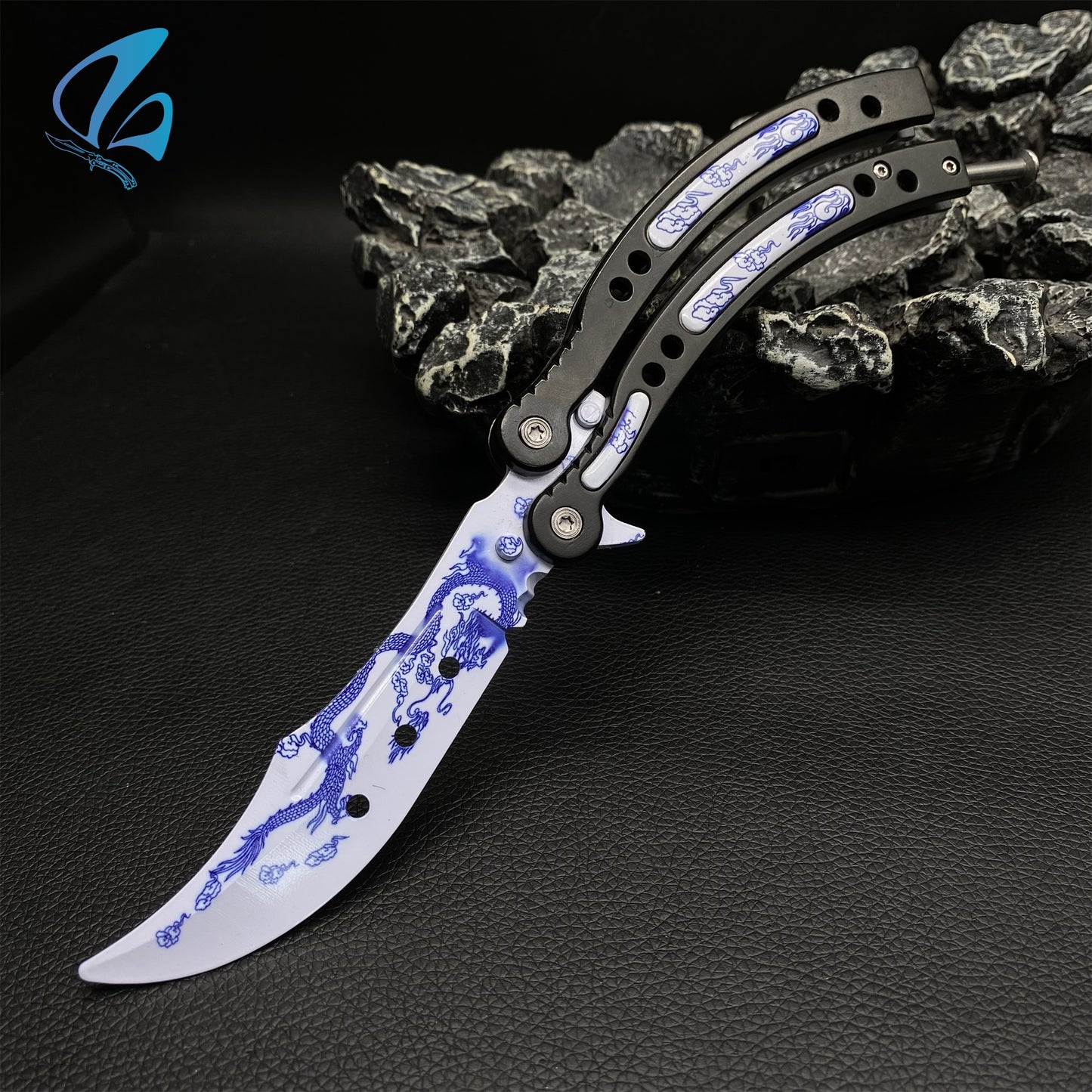 CSGO Dragon Black Handle Butterfly Knife Trainer Dragon Black Handle Skin Balisong Trainer