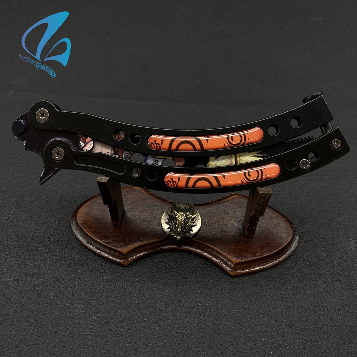 Curved Handle Anime Butterfly Knife Cool Anime Balisong 3D Printed Image Fan Art For Display Only