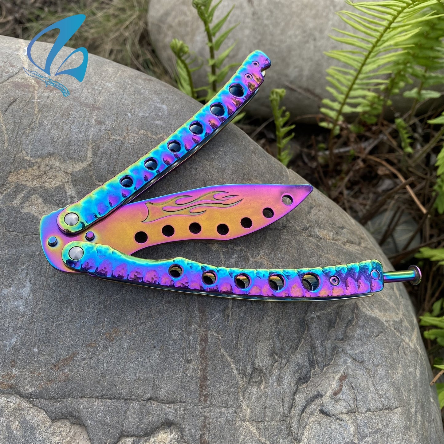 Stainless Steel Rainbow Flame Butterfly Knife Trainer for Fresh Man