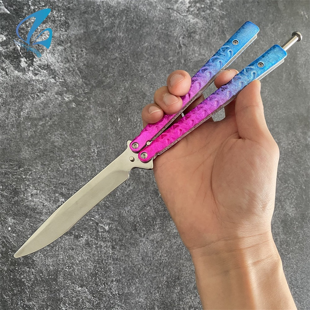 Fade Ice Cracks Color Handles Steel Balisong Trainer