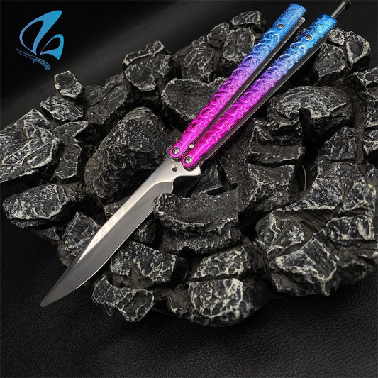 Fade Ice Cracks Color Handles Steel Balisong Trainer