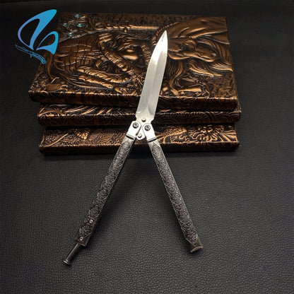 Beautiful Vine Relief Handle Sword Blade Balisong Trainer