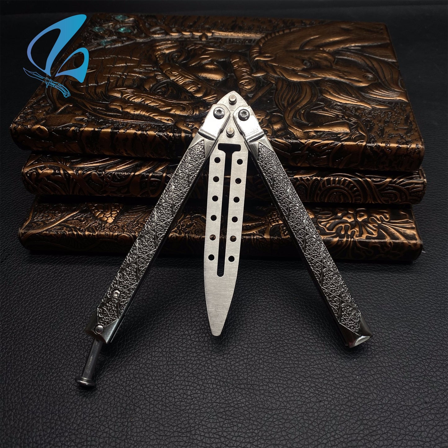 Beautiful Vine Relief Handle Sword Blade Balisong Trainer