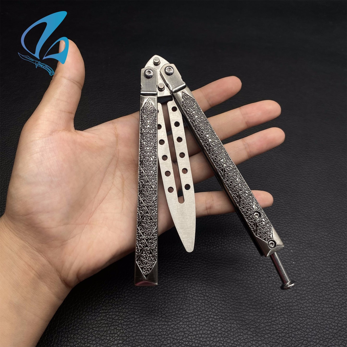 Beautiful Vine Relief Handle Sword Blade Balisong Trainer