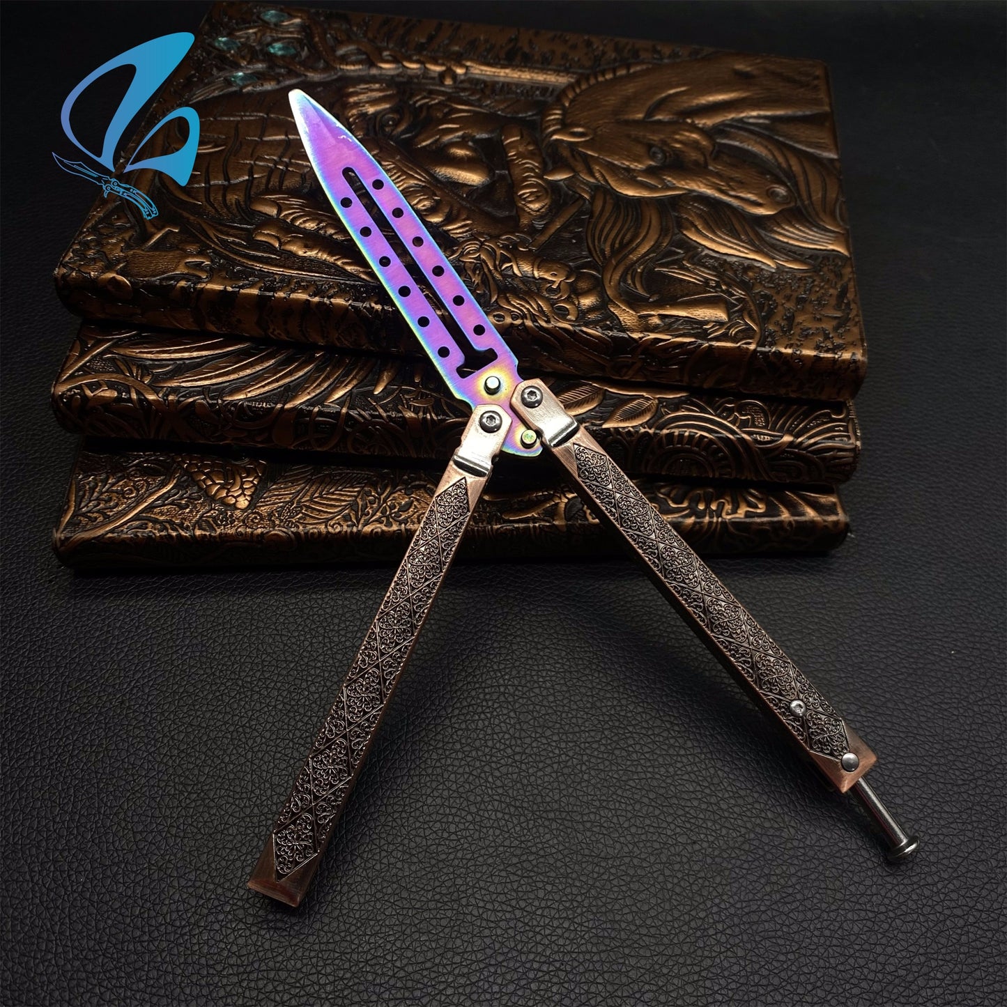 Beautiful Vine Relief Handle Sword Blade Balisong Trainer