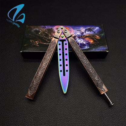 Beautiful Vine Relief Handle Sword Blade Balisong Trainer