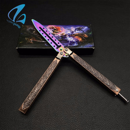 Beautiful Vine Relief Handle Sword Blade Balisong Trainer