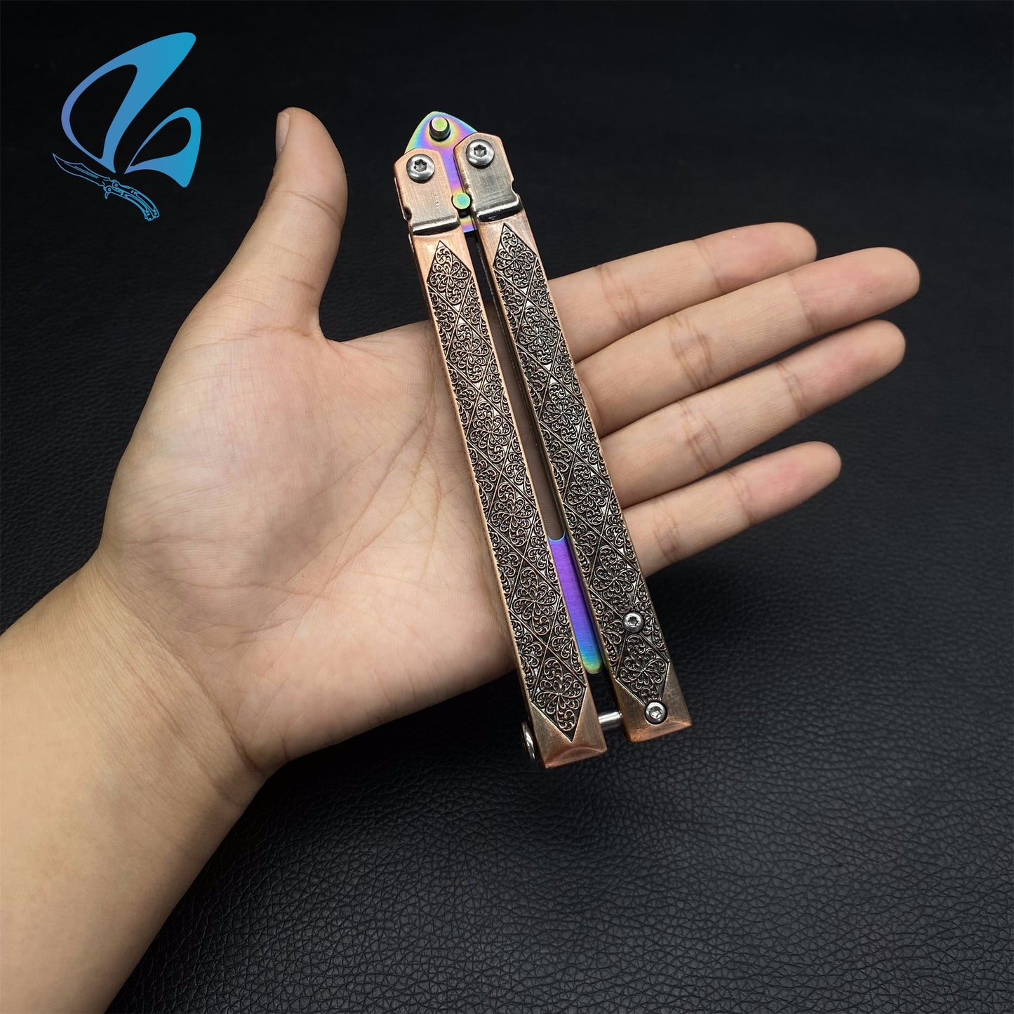 Beautiful Vine Relief Handle Sword Blade Balisong Trainer