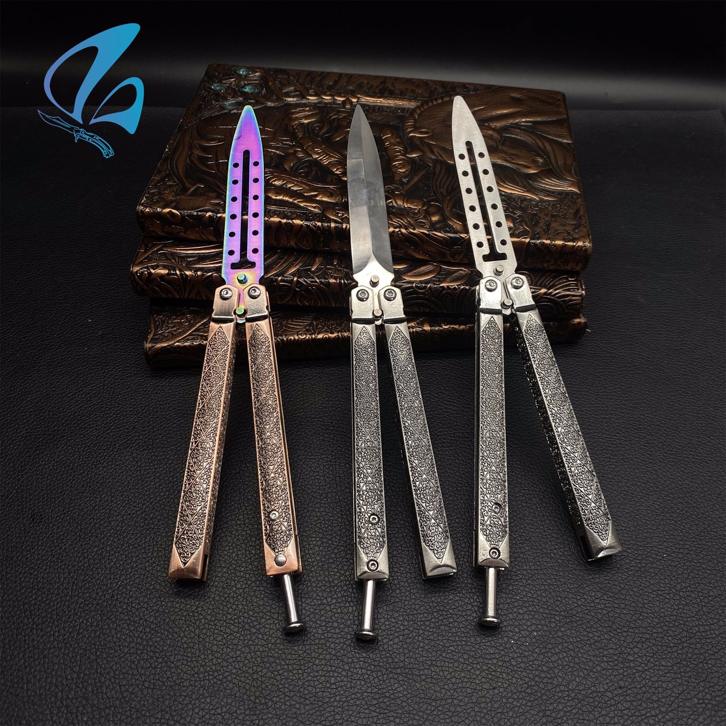 Beautiful Vine Relief Handle Sword Blade Balisong Trainer