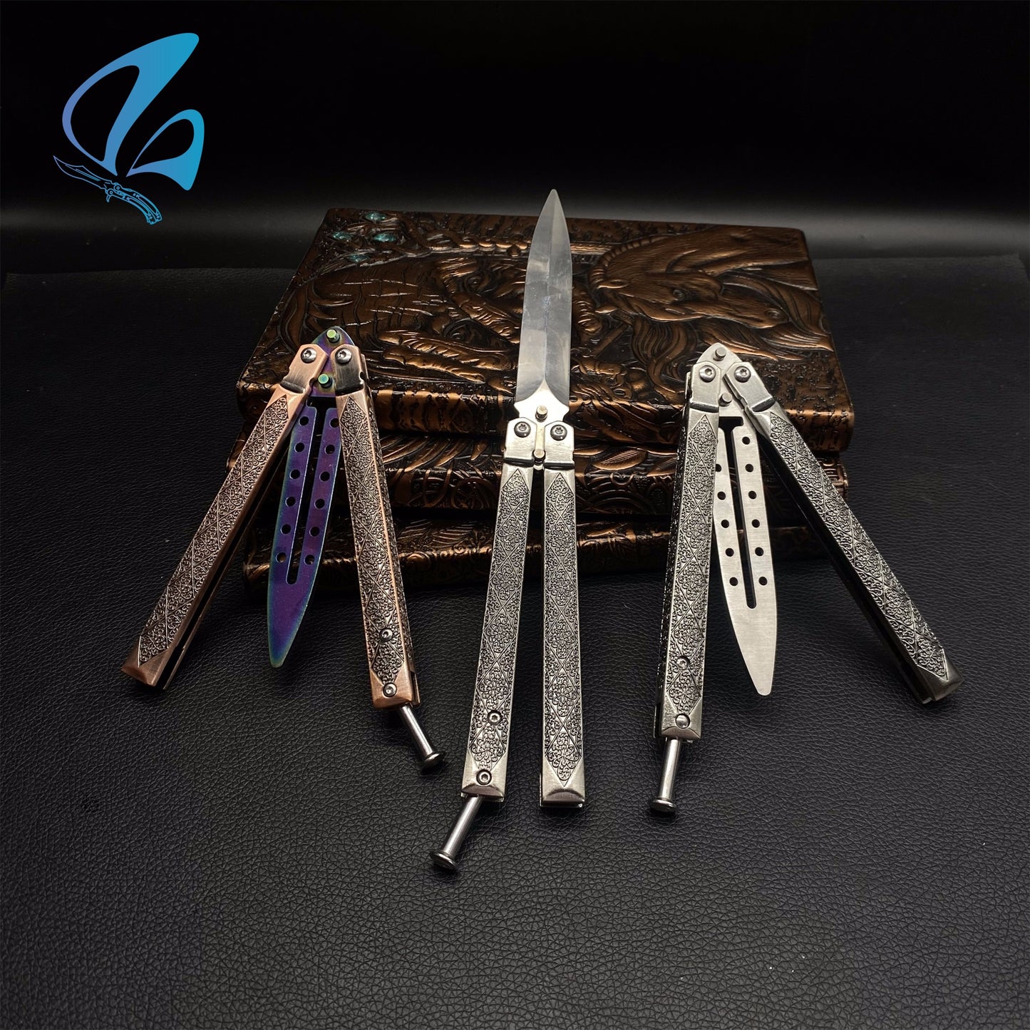 Beautiful Vine Relief Handle Sword Blade Balisong Trainer