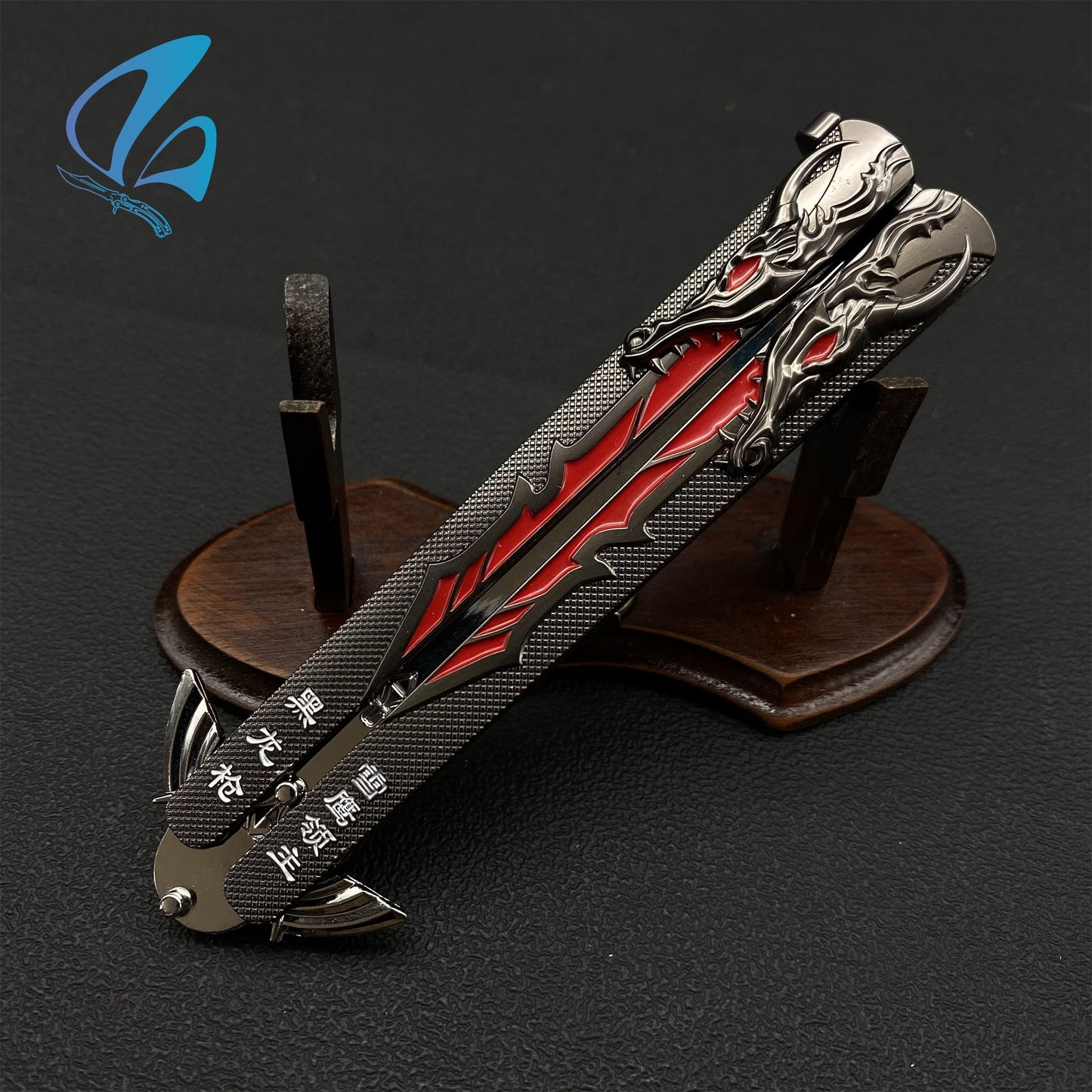 Black Dragon Butterfly Knife Dragon Balisong Fan Art For Display Only