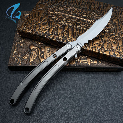 Black Market Butterfly Knife Trainer CNC Aluminium Handle Steel Blade Balisong Trainer