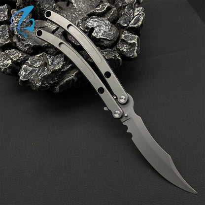 Black Market Butterfly Knife Trainer CNC Aluminium Handle Steel Blade Balisong Trainer