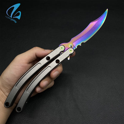 Black Market Butterfly Knife Trainer CNC Aluminium Handle Steel Blade Balisong Trainer