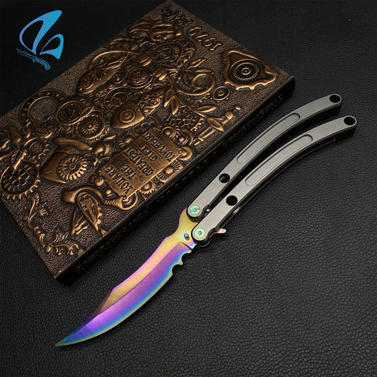 Black Market Butterfly Knife Trainer CNC Aluminium Handle Steel Blade Balisong Trainer