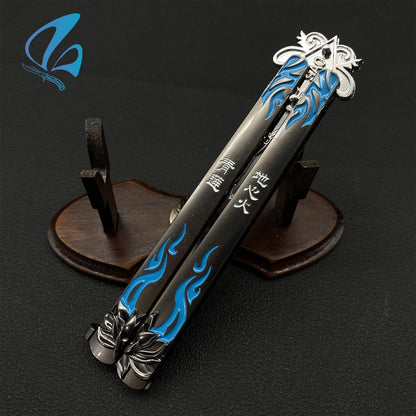 Blue Flower Butterfly Knife Cool Flower Balisong Fan Art For Display Only