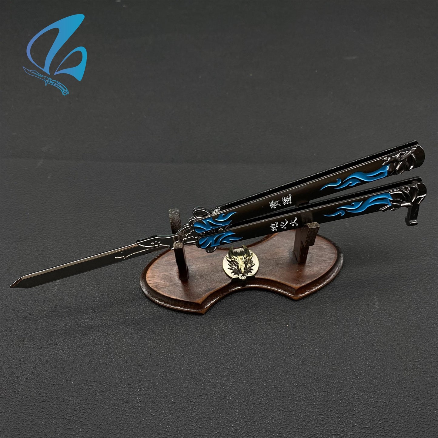 Blue Flower Butterfly Knife Cool Flower Balisong Fan Art For Display Only