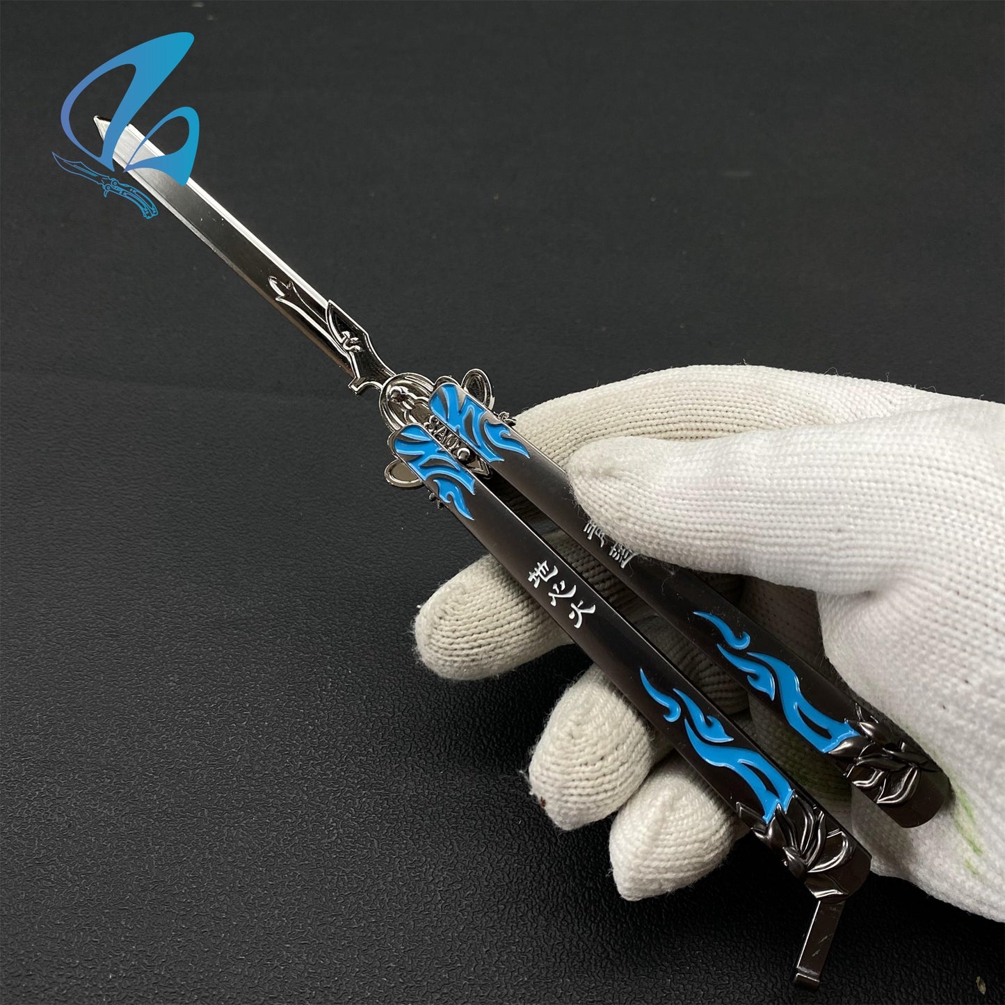 Blue Flower Butterfly Knife Cool Flower Balisong Fan Art For Display Only