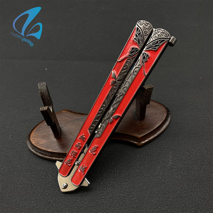 Red Butterfly Sculpture Butterfly Knife Cool Butterfly Relief Balisong Fan Art For Display Only