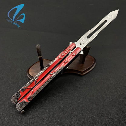 Red Butterfly Sculpture Butterfly Knife Cool Butterfly Relief Balisong Fan Art For Display Only