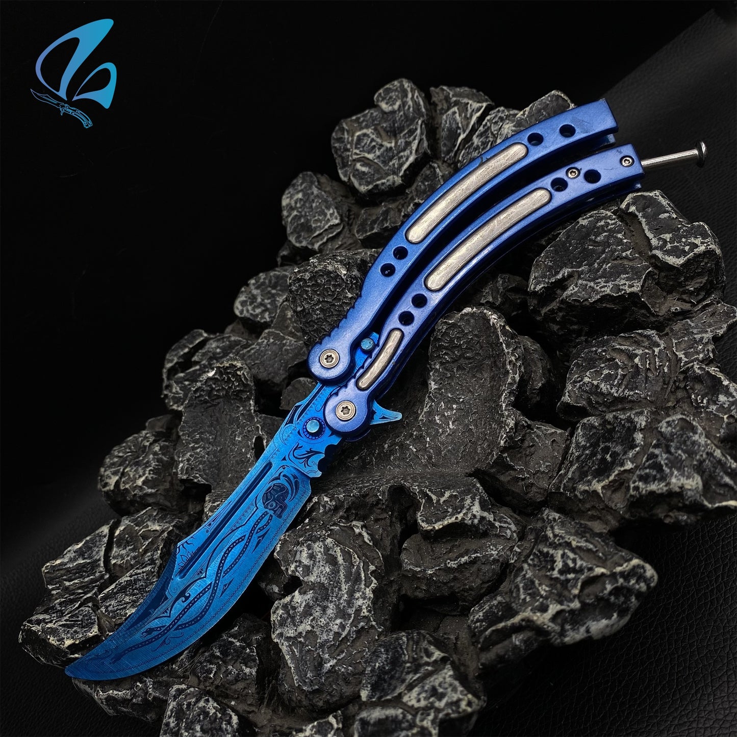 CSGO Cartel Blue Handle Butterfly Knife Trainer Cartel Blue Handle Skin Balisong Trainer