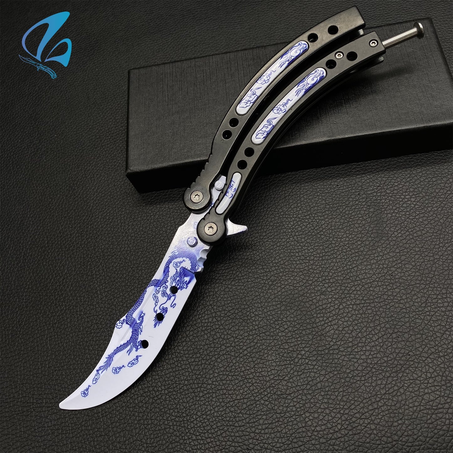 CSGO Dragon Black Handle Butterfly Knife Trainer Dragon Black Handle Skin Balisong Trainer