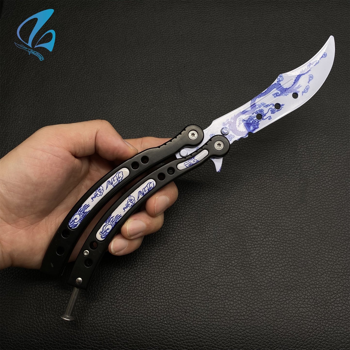 CSGO Dragon Black Handle Butterfly Knife Trainer Dragon Black Handle Skin Balisong Trainer