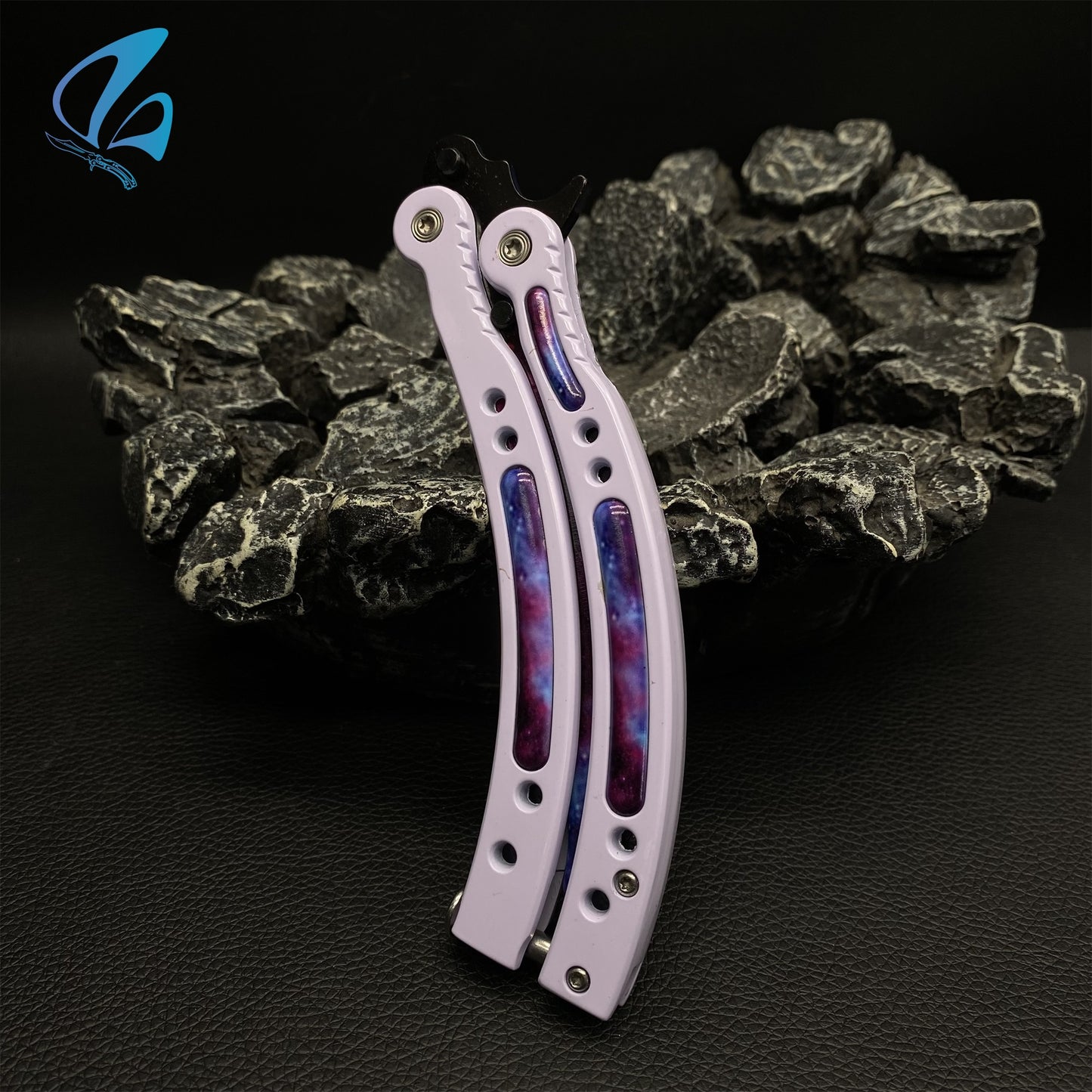 CSGO Galaxy Skin White Handle Butterfly Knife Trainer Galaxy Balisong Trainer