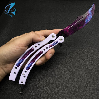 CSGO Galaxy Skin White Handle Butterfly Knife Trainer Galaxy Balisong Trainer