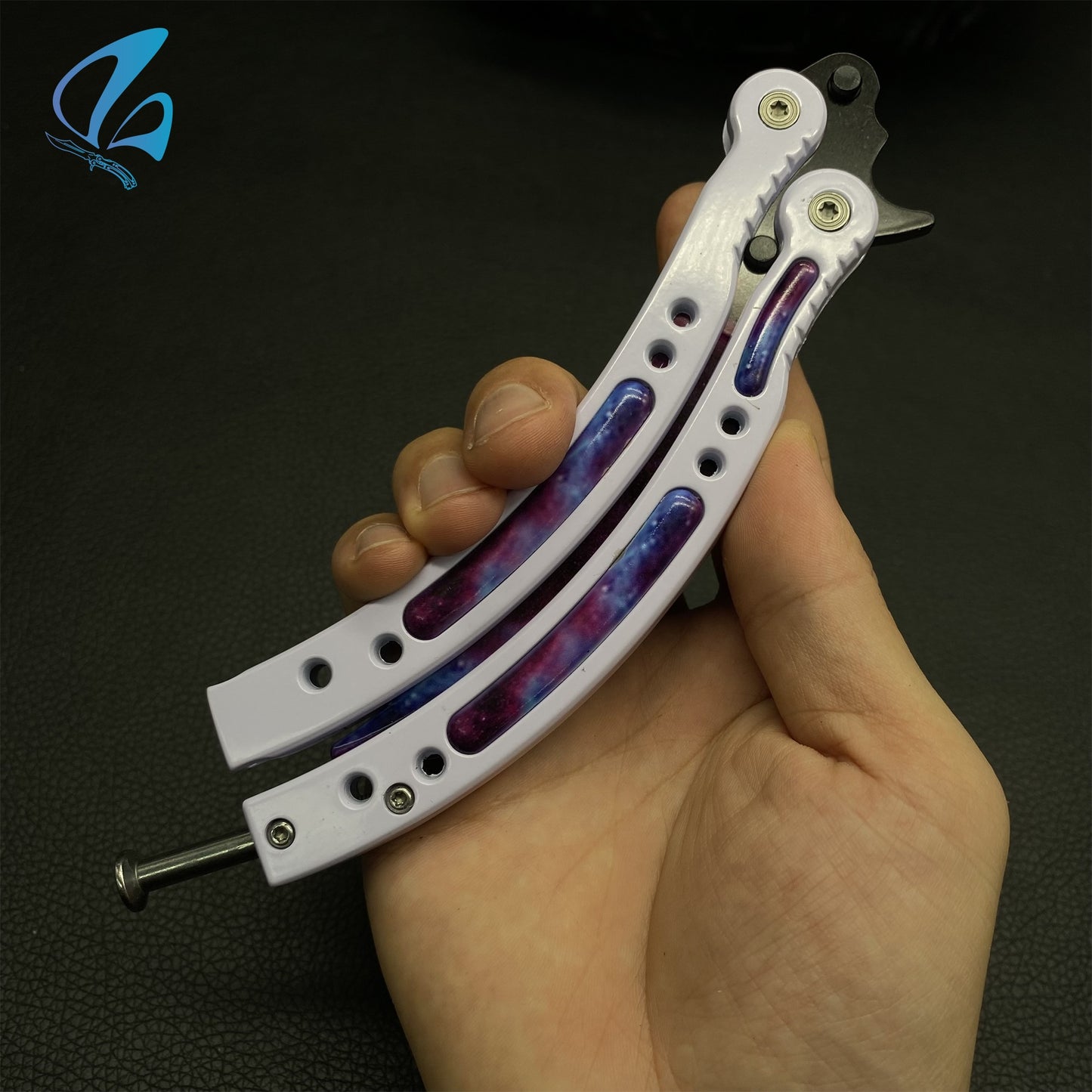 CSGO Galaxy Skin White Handle Butterfly Knife Trainer Galaxy Balisong Trainer