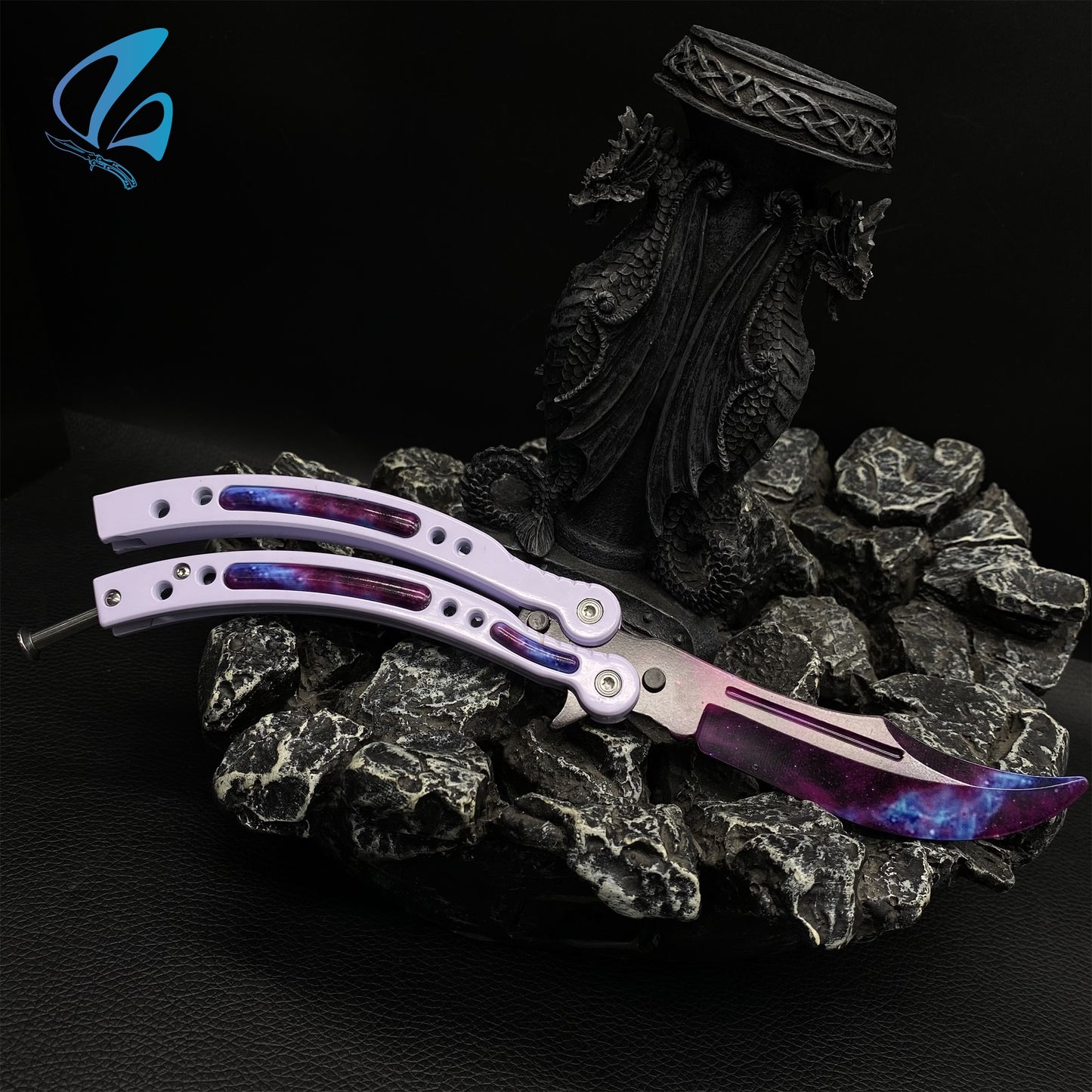 CSGO Galaxy Skin White Handle Butterfly Knife Trainer Galaxy Balisong Trainer