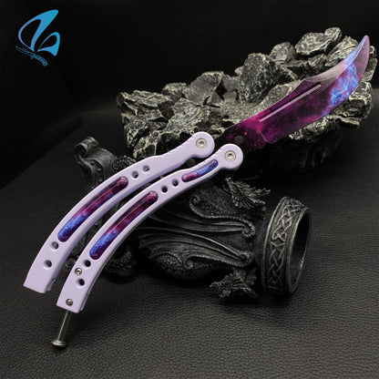 CSGO Galaxy Skin White Handle Butterfly Knife Trainer Galaxy Balisong Trainer