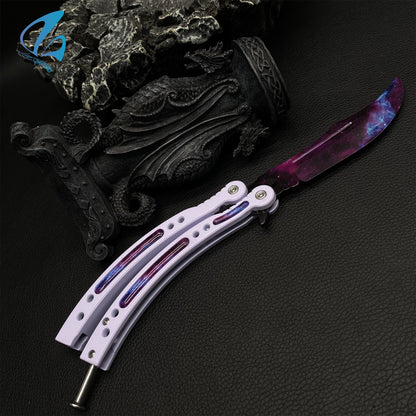 CSGO Galaxy Skin White Handle Butterfly Knife Trainer Galaxy Balisong Trainer