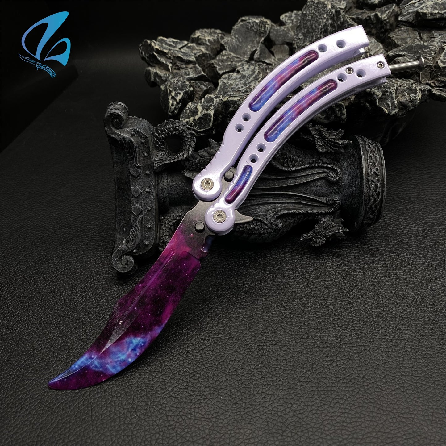 CSGO Galaxy Skin White Handle Butterfly Knife Trainer Galaxy Balisong Trainer