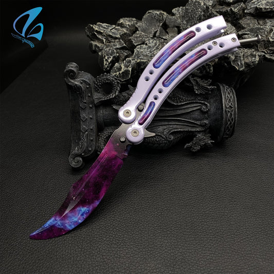 CSGO Galaxy Skin White Handle Butterfly Knife Trainer Galaxy Balisong Trainer