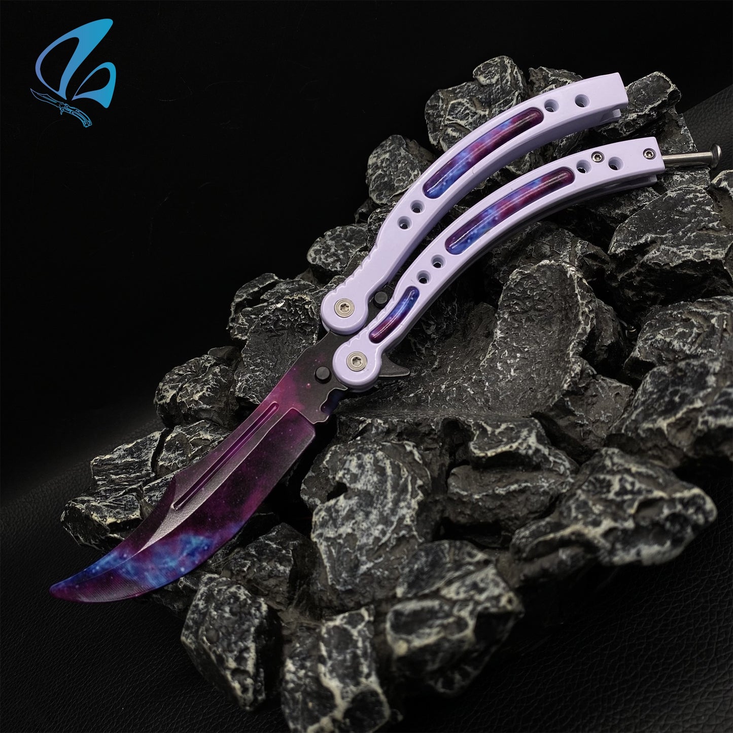 CSGO Galaxy Skin White Handle Butterfly Knife Trainer Galaxy Balisong Trainer