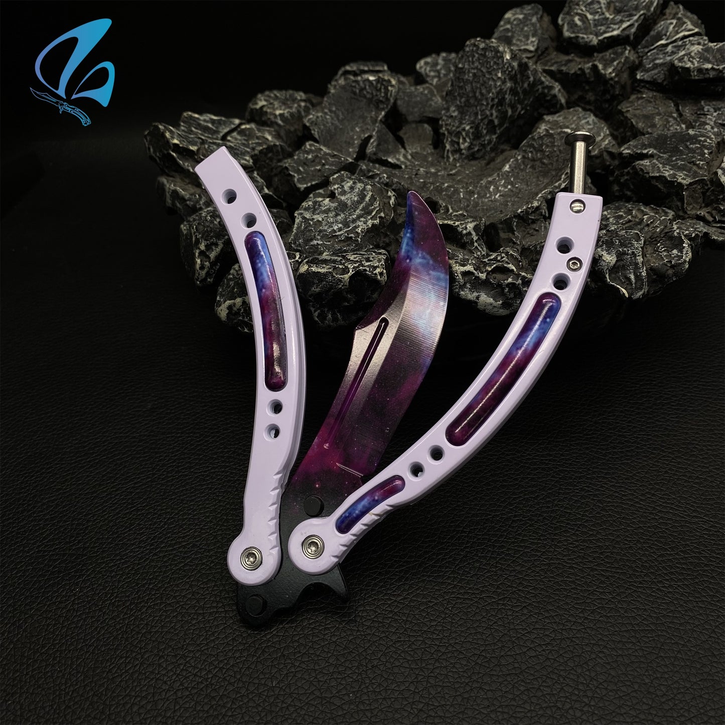 CSGO Galaxy Skin White Handle Butterfly Knife Trainer Galaxy Balisong Trainer