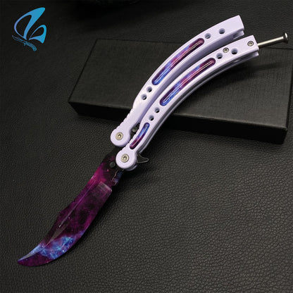 CSGO Galaxy Skin White Handle Butterfly Knife Trainer Galaxy Balisong Trainer